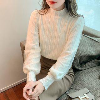 Long-sleeve Mock-neck Blouse (various Designs)