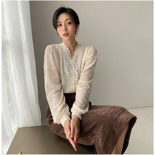 Lace Trim Pointelle Knit Cardigan
