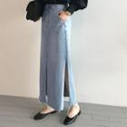 Frayed Slit-hem Denim Maxi Skirt