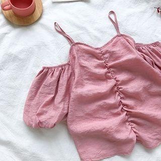 Off-shoulder Frilled Slim-fit Camisole Top
