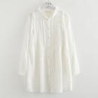 Plain Floral Embroidery Long Shirt White - One Size