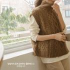 High-neck Boxy Cable-knit Vest