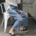 High-waist Ripped Straight-cut Cropped Jeans