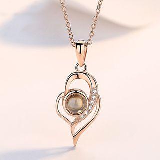 925 Sterling Silver Rhinestone Accent Deformation Heart Necklace