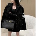 Stripe-trim Fleece Coat