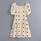 Square Neck Puff-sleeve Dotted Mini Dress