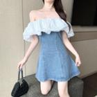 Off-shoulder Ruffle Slim-fit Denim Dress