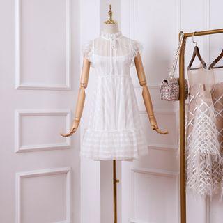Set: Cap-sleeve A-line Mini Dress + Spaghetti Strap Sequined Dress