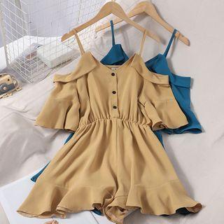 Cold-shoulder Elbow-sleeve Playsuit