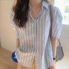Puff-sleeve Striped Shirt Stripe - Blue - One Size