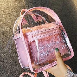 Set: Lettering Transparent Backpack + Faux Leather Zip Purse