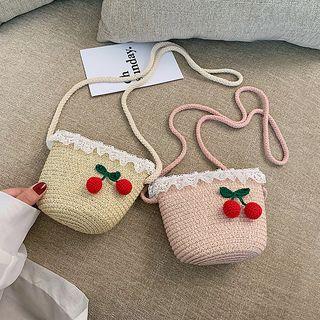 Cherry Detail Lace Trim Crossbody Bag