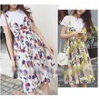 Set: Plain Short Sleeve T-shirt + Printed Pinafore Dress
