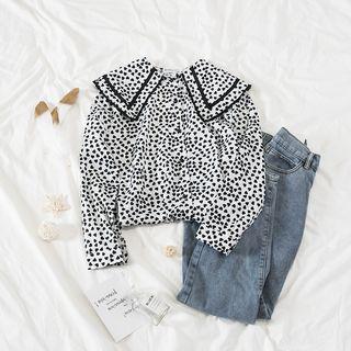 Contrast Trim Heart Print Blouse Almond - One Size