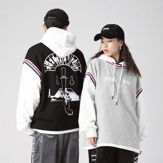 Long-sleeve Mock Two-piece Printed Hoodie