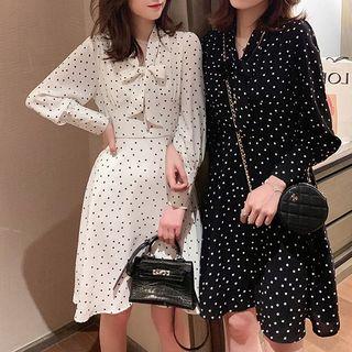 Dotted Bow Accent Chiffon Mini Dress