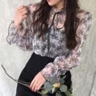Set: Floral Print Chiffon Blouse + Strapless A-line Dress