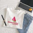 Watermelon Printed Crewneck Short-sleeve Top White - One Size