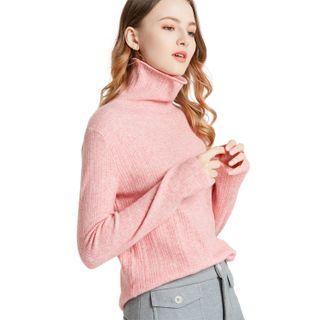 Long Sleeve Turtle Neck Ribbed Knit Top