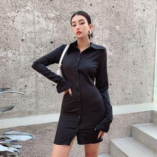 Long-sleeve Open-back Shirt Dress