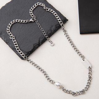 Faux Pearl Chunky Chain Stainless Steel Choker Silver - One Size
