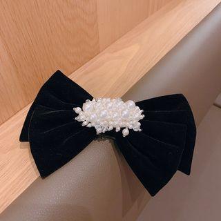 Bow Faux Pearl Hair Clip 1 Pair - Bow - Faux Pearl - Black - One Size
