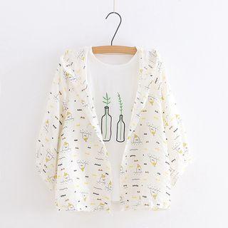 Printed Hood 3/4-sleeve Shirt