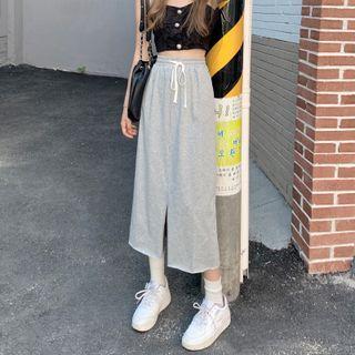Drawstring Front-slit Midi Pencil Skirt