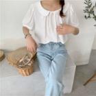 Peter-pan Collar Short-sleeve Blouse White - One Size
