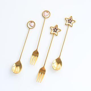 Heart Pendant Stainless Steel Dessert Spoon / Fork / Set