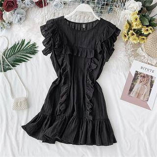 Sleeveless Ruffled Mini A-line Dress Black - One Size