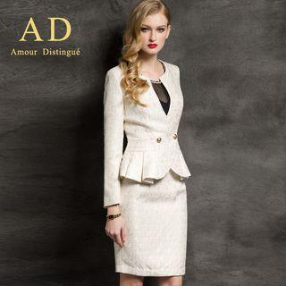 Jacquard Ruffle Blazer / Pencil Skirt
