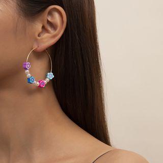 Faux Pearl + Bead Flowers Hoop Earrings