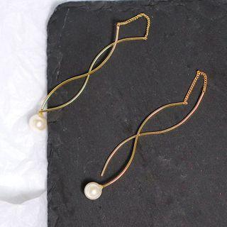 Faux Pearl Earring 1 Pc - Gold & White - One Size