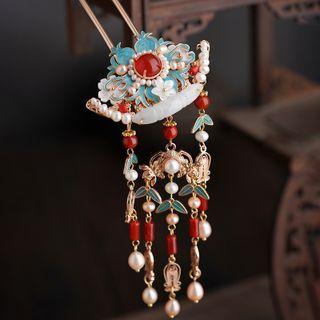 Freshwater Pearl Agate Fringed Hair Clip / Set