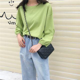 Plain Lantern-sleeve Loose-fit Top