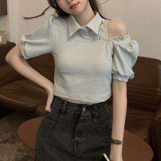 Asymmetrical Cold-shoulder Polo Shirt