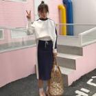 Set: Long-sleeve Panel Pullover + Drawstring Midi Skirt