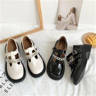 Chain Chunky Heel T-bar Pumps