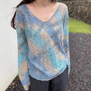 Long-sleeve Tie-dye Knit Top