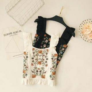 Embroidered Ruffle Trim Camisole Top