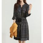 Contrast-panel Floral Midi Dress