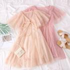 Ribbon-neck Mesh A-line Dress With Slipdress