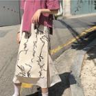 Printed Slit A-line Midi Skirt