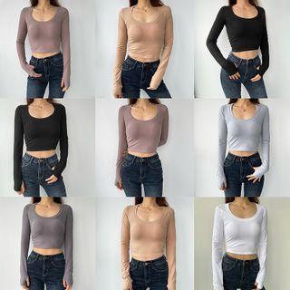 U-neck Plain Skinny Top
