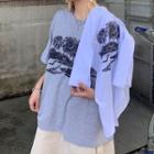 Tree Print Elbow-sleeve T-shirt