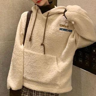 Mock Two Piece Mock Neck Fleece Lettering Hoodie