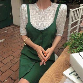 Crinkled Sheer Slim-fit Lace Top