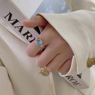 Glass Bead Alloy Ring Silver - One Size