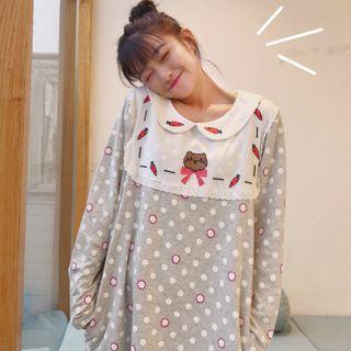Carrot Embroidered Collar Long-sleeve Dress